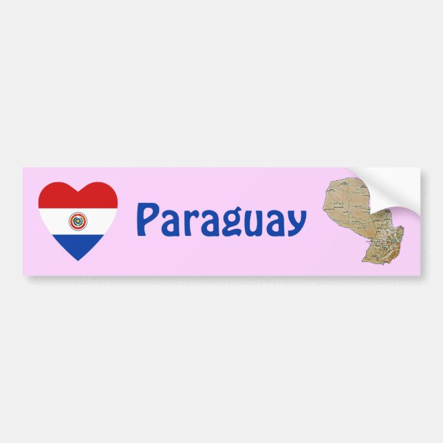 Paraguay Flag Heart + Map Bumper Sticker (Front)