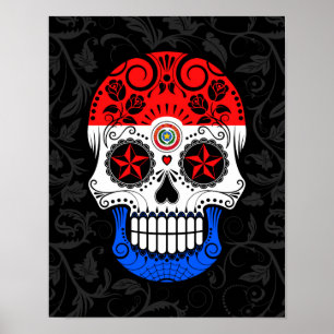 Paraguay Flag Sugar Skull with Roses Poster