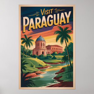 Paraguay Landscape Illustration Travel Art Vintage Poster