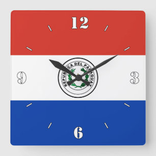 Paraguay National Flag Patriotic Square Wall Clock
