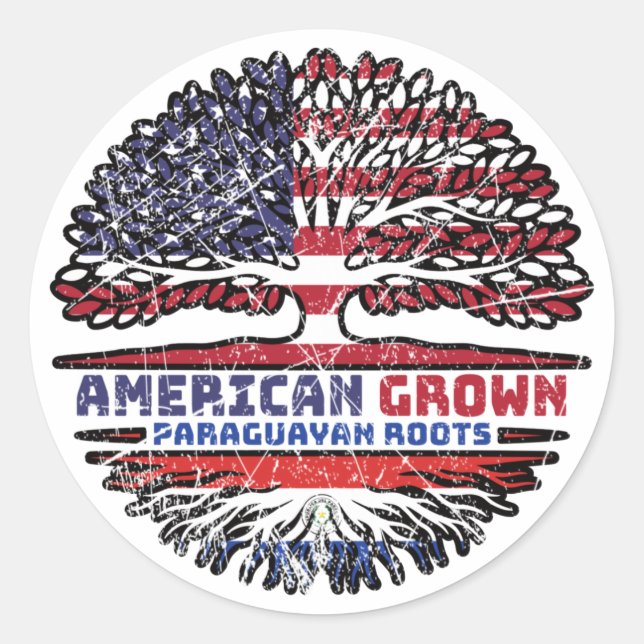 Paraguay Paraguayan American USA Tree Roots Flag Classic Round Sticker (Front)
