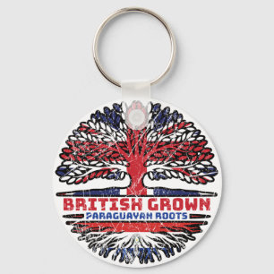 Paraguay Paraguayan British UK Tree Roots Flag Key Ring