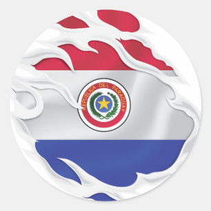 Paraguay Ripped Flag Classic Round Sticker