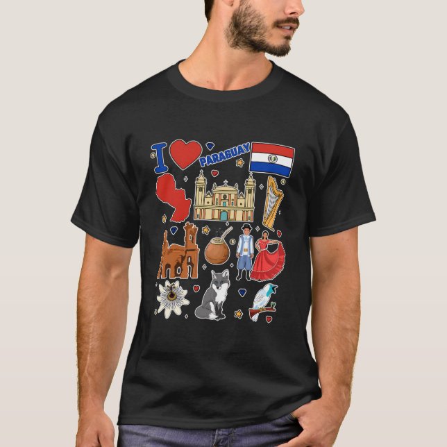 Paraguayan Hand Drawn Symbols Paraguay Map Cultura T-Shirt (Front)