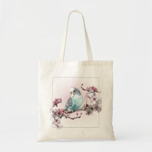 Parakeet and Cherry Blossoms - Tote Bag