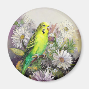 Parakeet and Daisies magnet