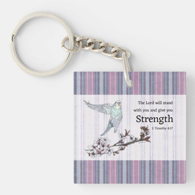 Parakeet and Encouraging Verse  Key Ring (Front)
