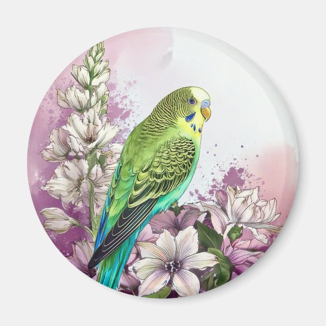 Parakeet and Flowers Magnet (Front)