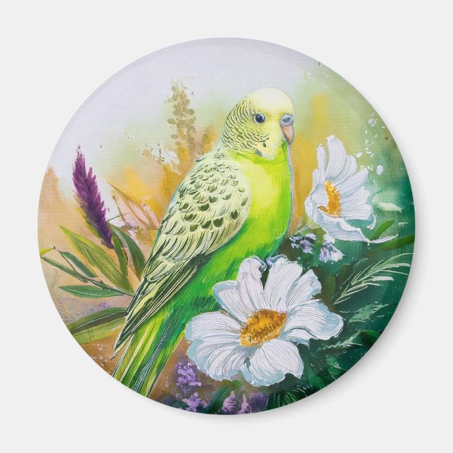 Parakeet and Flowers Magnet (Front)