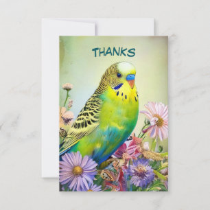 Parakeet and Wildflowers Thank You Card