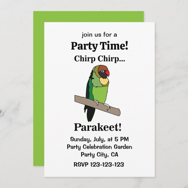 Parakeet Bird Funny Party Invitation (Front/Back)