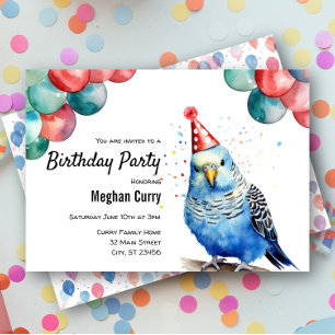 Parakeet Budgie Pet Bird Budgerigar Birthday Party Invitation