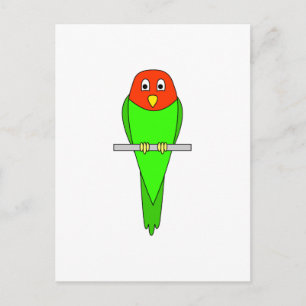 Parakeet Cartoon. Bird on a perch. Postcard