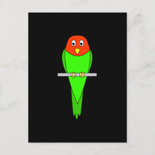 Parakeet Cartoon. Bird on a perch. Postcard
