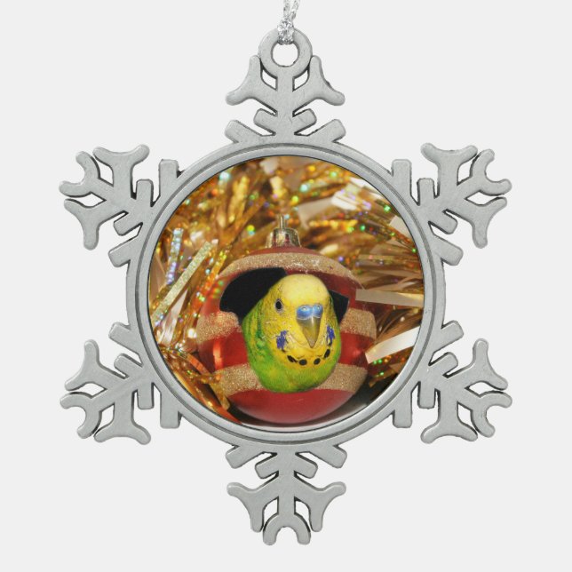 Parakeet Christmas Snowflake Pewter Christmas Ornament (Front)