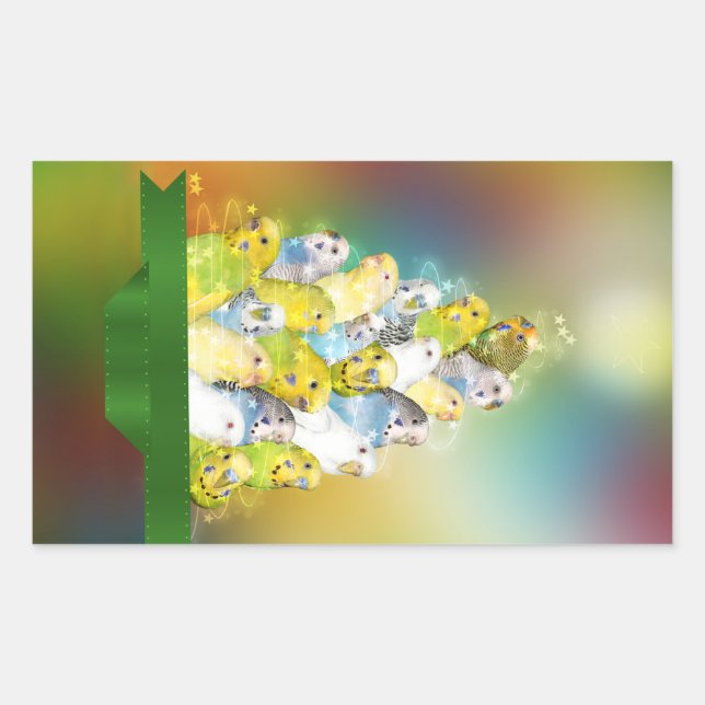 Parakeet Christmas tree Rectangular Sticker (Front)