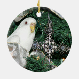Parakeet in a Christmas tree Ceramic Tree Decoration