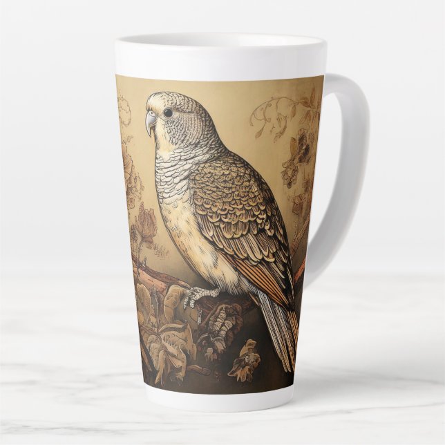 Parakeet in Sepia Tones Latte Mug (Right Angle)