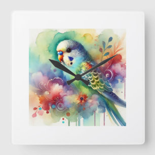 Parakeet in Watercolors 130724AREF104 - Watercolor Square Wall Clock