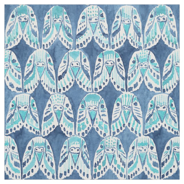 PARAKEET ON REPEAT Blue Boho Budgie Pattern Fabric (Swatch)