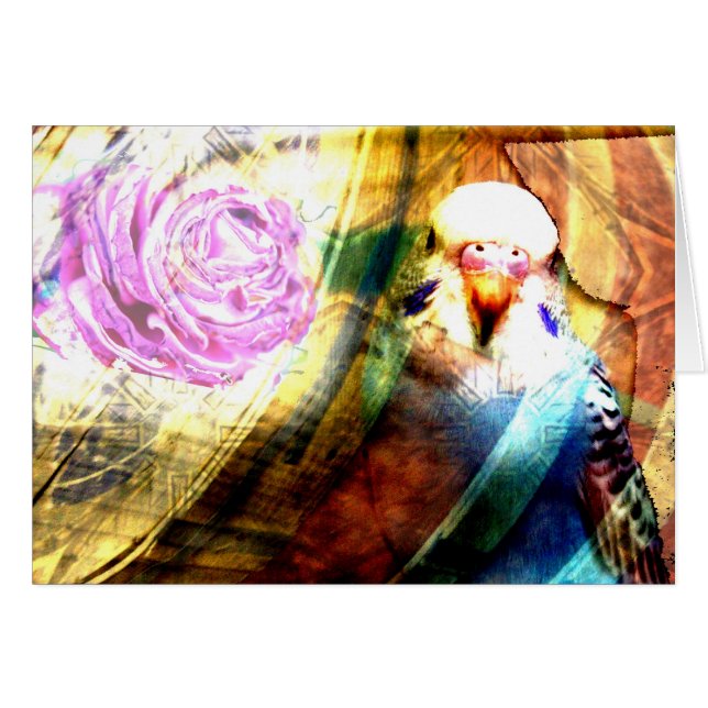 Parakeet rose collage - Card (Front Horizontal)