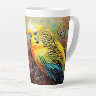 Parakeet with Paisley and Flowers Latte Mug