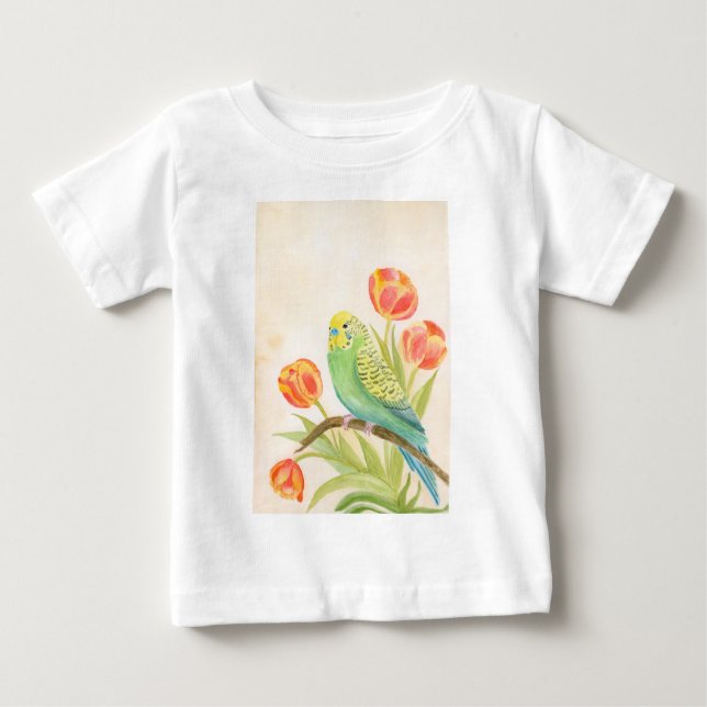 Parakeet with Tulips Exotic Pets Baby T-Shirt (Front)
