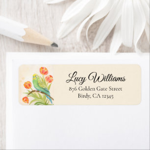 Parakeet with Tulips Return Address Label