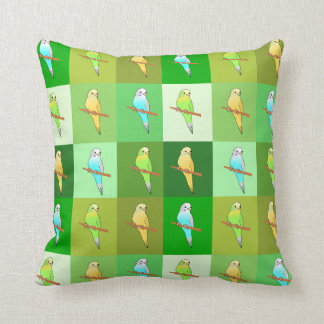 Parakeets in Green  squares Pattern cushion