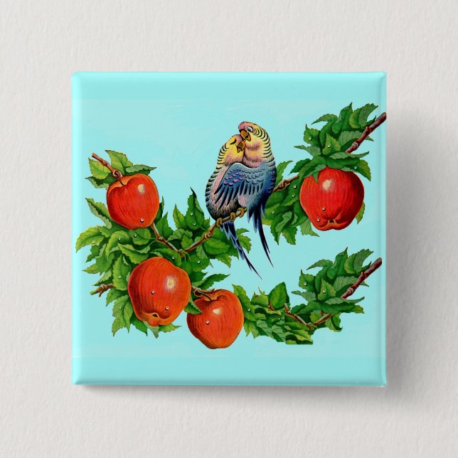 parakeets in love 15 cm square badge (Front)