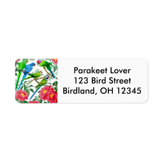 Parakeets in Peonies Label Return Address Label (Front)