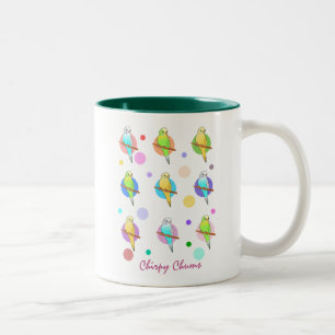 Parakeets & Polka Dots Pattern Two-Tone Coffee Mug
