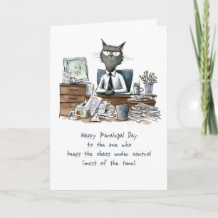 Paralegal Day from Group Funny Man Cat at Desk Card