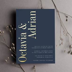Parallel Modern Navy & Gold Typography Wedding