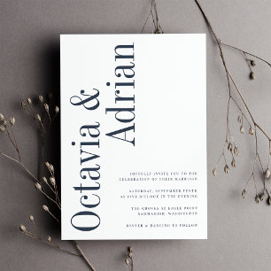 Parallel Modern Navy & White Typography Wedding Invitation