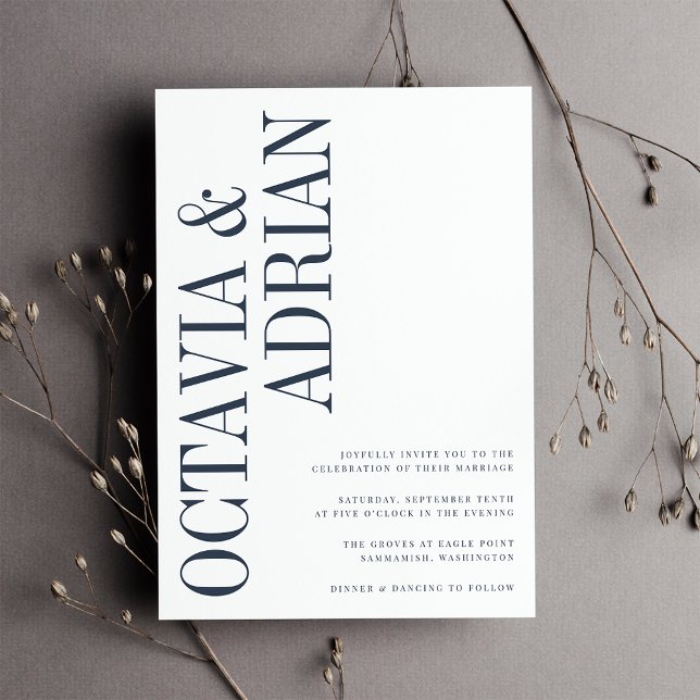 Parallel | Modern Navy & White Typography Wedding Invitation (Creator Uploaded)