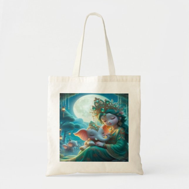 Parallel Realms Baby Goddess and Elephant. Tote Bag (Front)