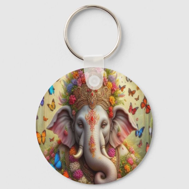 Parallel Realms Elephant and Butterflies key chain (Front)
