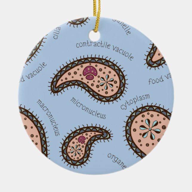Paramecia Paisley Biology Science Blue Ceramic Ornament (Front)