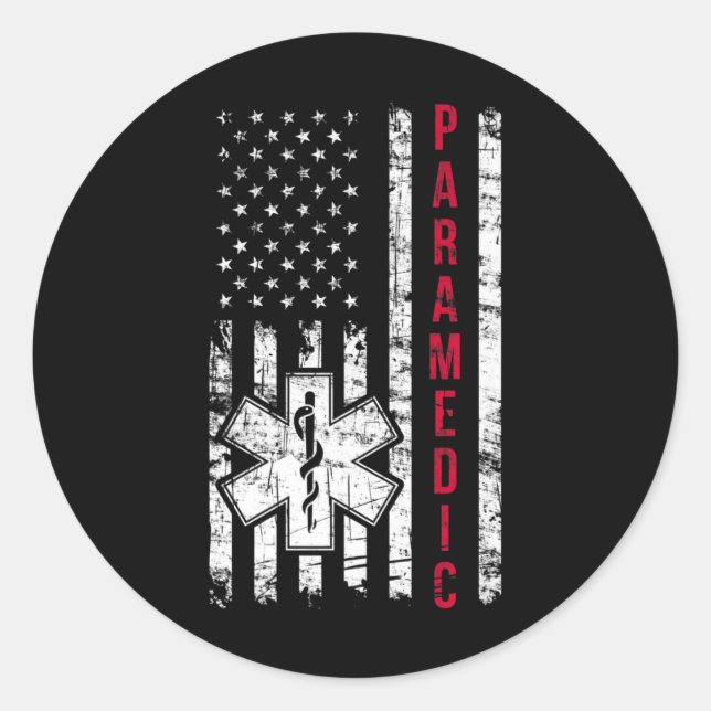 Paramedic American Flag Independence Day Emt Ems U Classic Round Sticker (Front)