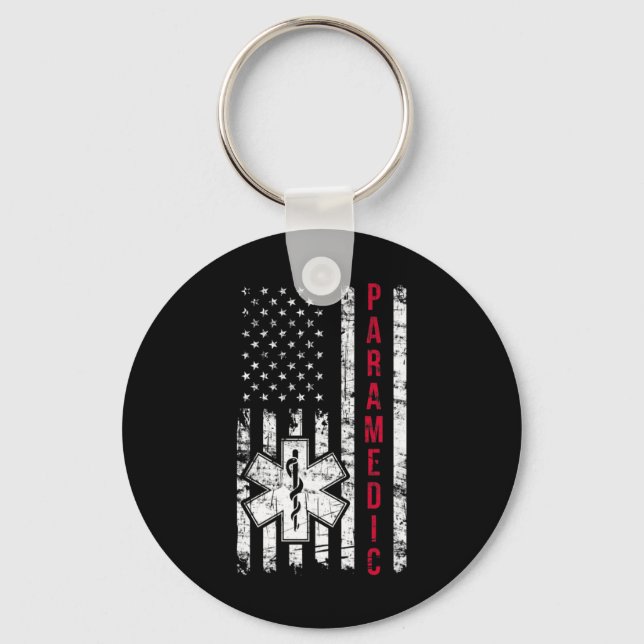 Paramedic American Flag Independence Day Emt Ems U Key Ring (Front)