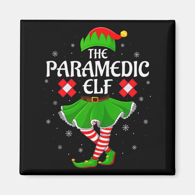 Paramedic Elf Christmas Family Girls Women Elf Squ Magnet (Front)