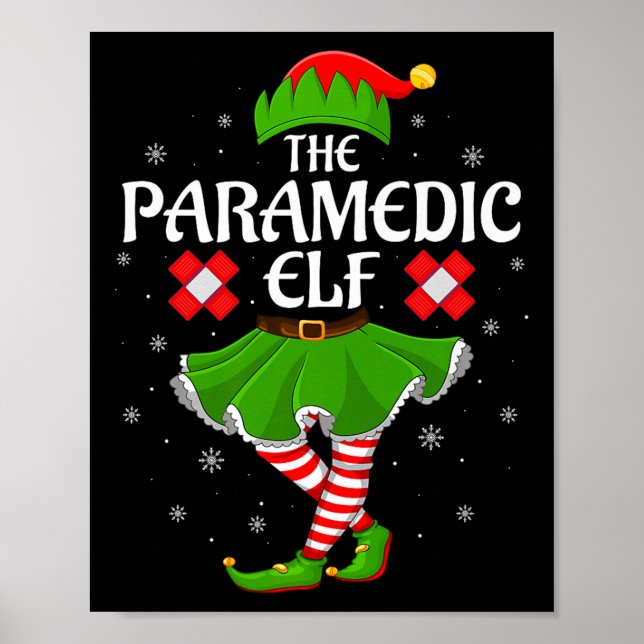 Paramedic Elf Christmas Family Girls Women Elf Squ Poster (Front)