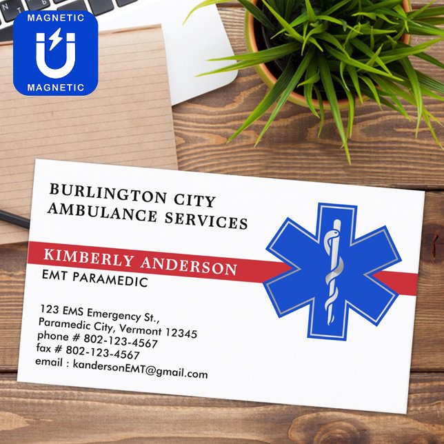 Paramedic Emergency Medical Ambulance Star Of Life Magnetic Business Card (Creator Uploaded)