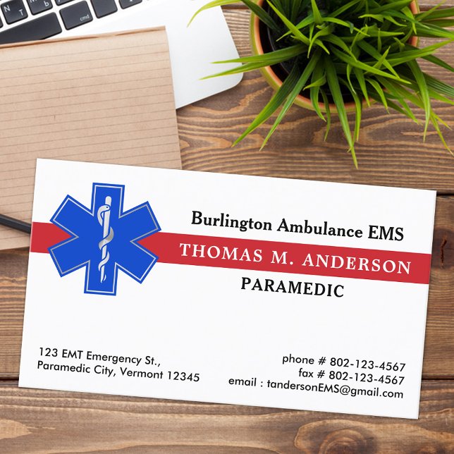 Paramedic Emergency Medical EMS EMT Star Of Life  Business Card (Creator Uploaded)