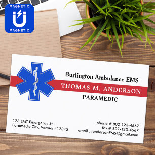 Paramedic Emergency Medical EMS EMT Star Of Life Magnetic Business Card
