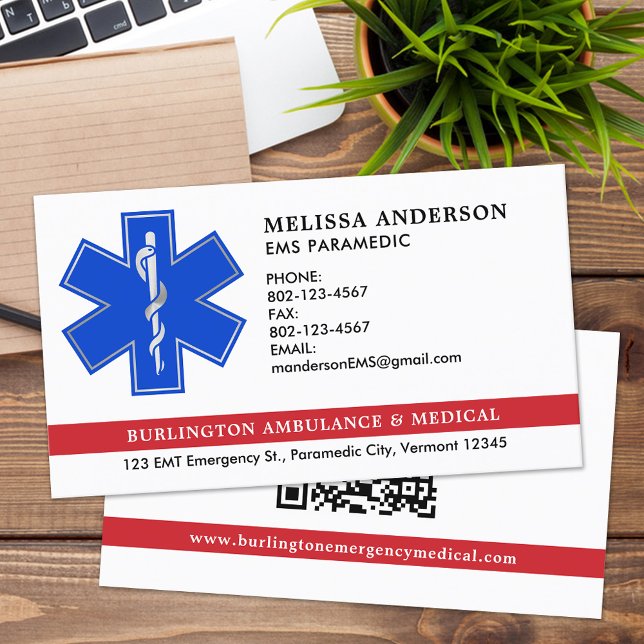 Paramedic EMS Ambulance Star Of Life Logo QR Code Business Card (Creator Uploaded)