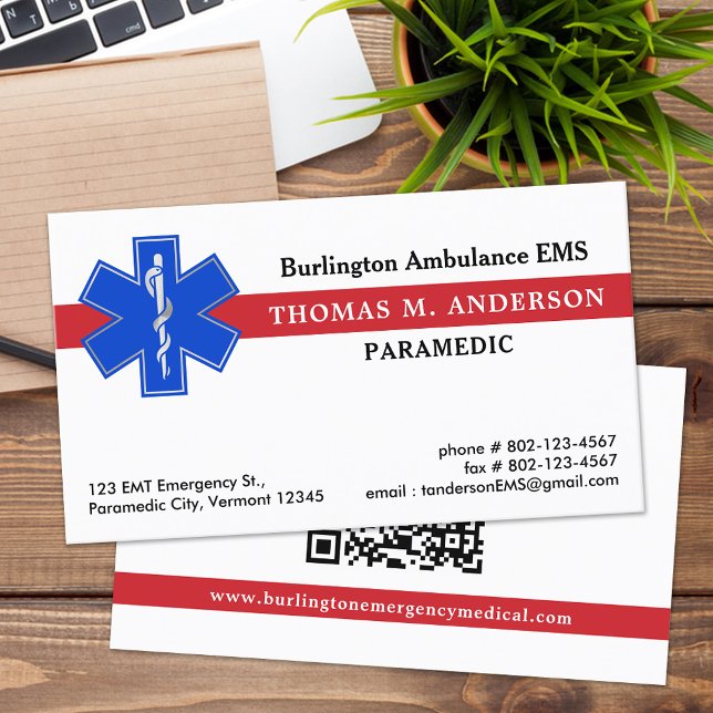 Paramedic EMS EMT Ambulance Medical Star Of Life  Business Card (Creator Uploaded)