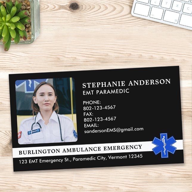 Paramedic EMS EMT Emergency Ambulance Photo Logo Business Card (Creator Uploaded)