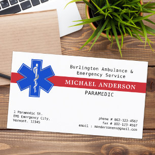 Paramedic EMS EMT Emergency Medical Star Of Life Business Card